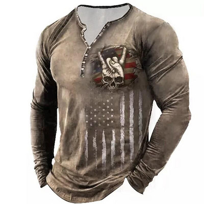 Vintage muške pamučne majice s lubanjom, 3D print s lubanjom, majica dugih rukava za muškarce, horor odjeća, prevelika majica Punk ulična odjeća