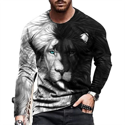 Vintage Animal Lion 3D Print Suvine Meeste Ümarkaelus T-särk vabaaja pikkade varrukatega Suuremõõtmeline T-särk Moodne pullover Meeste rõivad