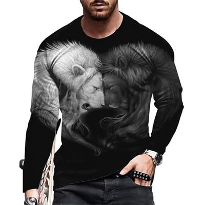 Vintage Animal Lion 3D Print Suvine Meeste Ümarkaelus T-särk vabaaja pikkade varrukatega Suuremõõtmeline T-särk Moodne pullover Meeste rõivad