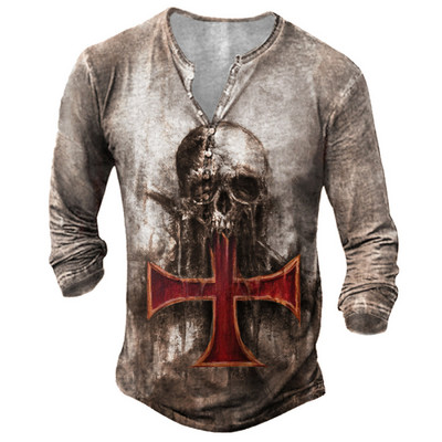 Tricou cu mânecă lungă cu guler în V pentru bărbați de primăvară și toamnă, tricou sport cu mânecă lungă în stil vintage pentru bărbați.