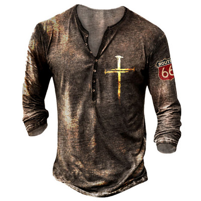 Tricou cu mânecă lungă cu guler în V pentru bărbați de primăvară și toamnă, tricou sport cu mânecă lungă în stil vintage pentru bărbați.