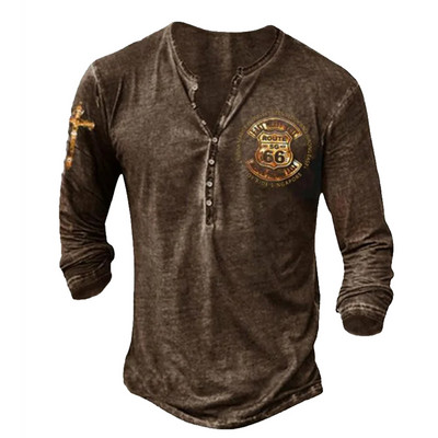 Tricou cu mânecă lungă cu guler în V pentru bărbați de primăvară și toamnă, tricou sport cu mânecă lungă în stil vintage pentru bărbați.