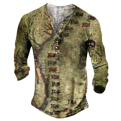 Tricou cu mânecă lungă cu guler în V pentru bărbați de primăvară și toamnă, tricou sport cu mânecă lungă în stil vintage pentru bărbați.