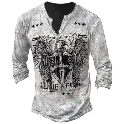 Tricou cu mânecă lungă cu guler în V pentru bărbați de primăvară și toamnă, tricou sport cu mânecă lungă în stil vintage pentru bărbați.