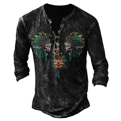 Tricou cu mânecă lungă cu guler în V pentru bărbați de primăvară și toamnă, tricou sport cu mânecă lungă în stil vintage pentru bărbați.