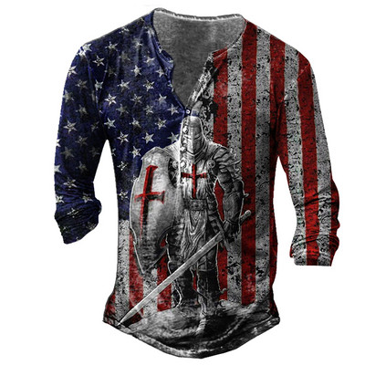 Tricou cu mânecă lungă cu guler în V pentru bărbați de primăvară și toamnă, tricou sport cu mânecă lungă în stil vintage pentru bărbați.