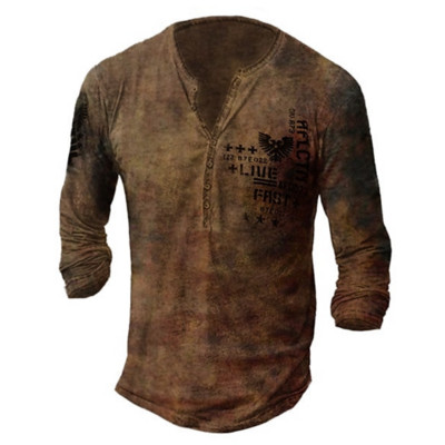 Vintage μπλουζάκι για άντρες γραφικά μπλουζάκια βαμβακερό μπλουζάκι Eagle Αλβανική σημαία 3D εκτύπωση μακρυμάνικο πουκάμισο Henley Ανδρικά ρούχα μεγάλου μεγέθους
