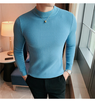 Μακρυμάνικο πουλόβερ πουλόβερ αδυνατίσματος 10 χρωμάτων Σκούρο κάθετες ρίγες μονόχρωμο Πλεκτό πουλόβερ με μισό ζιβάγκο