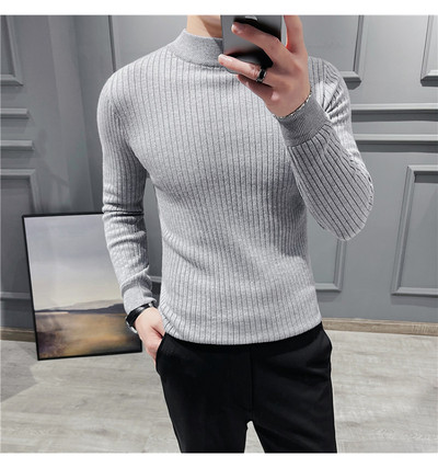 Μακρυμάνικο πουλόβερ πουλόβερ αδυνατίσματος 10 χρωμάτων Σκούρο κάθετες ρίγες μονόχρωμο Πλεκτό πουλόβερ με μισό ζιβάγκο