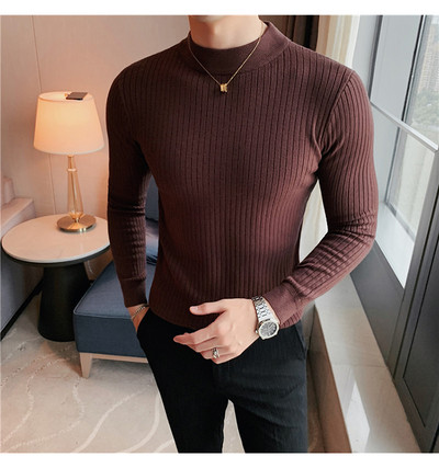 Μακρυμάνικο πουλόβερ πουλόβερ αδυνατίσματος 10 χρωμάτων Σκούρο κάθετες ρίγες μονόχρωμο Πλεκτό πουλόβερ με μισό ζιβάγκο