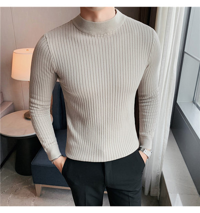 Μακρυμάνικο πουλόβερ πουλόβερ αδυνατίσματος 10 χρωμάτων Σκούρο κάθετες ρίγες μονόχρωμο Πλεκτό πουλόβερ με μισό ζιβάγκο