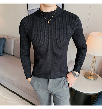 Μακρυμάνικο πουλόβερ πουλόβερ αδυνατίσματος 10 χρωμάτων Σκούρο κάθετες ρίγες μονόχρωμο Πλεκτό πουλόβερ με μισό ζιβάγκο