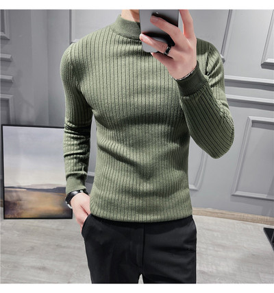 Μακρυμάνικο πουλόβερ πουλόβερ αδυνατίσματος 10 χρωμάτων Σκούρο κάθετες ρίγες μονόχρωμο Πλεκτό πουλόβερ με μισό ζιβάγκο