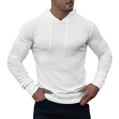 Novi modni veste s kapuljačom proljeće jesen Muška tanka pletena odjeća za teretanu Slim Fit pulover Muški klasični rebrasti pleteni džemperi s kapuljačom