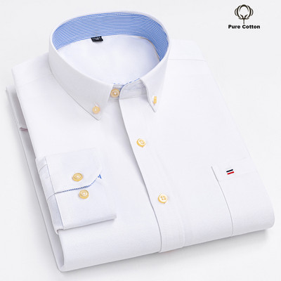 Ανδρικό μπλουζάκι Oxford Fashion 100% βαμβακερό μακρυμάνικο Casual Slim μονόχρωμο καρό επίσημο πουκάμισο με ρίγες