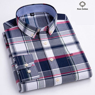 Ανδρικό μπλουζάκι Oxford Fashion 100% βαμβακερό μακρυμάνικο Casual Slim μονόχρωμο καρό επίσημο πουκάμισο με ρίγες
