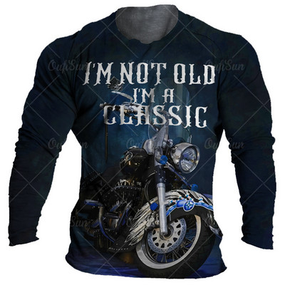 Vintage μπλουζάκι μοτοσικλέτας Ανδρικά μπλουζάκια μακρυμάνικα μπλουζάκια 3d print Casual μπλουζάκια φαρδιά υπερμεγέθη μπλουζάκια Ανδρικά ρούχα 5xl