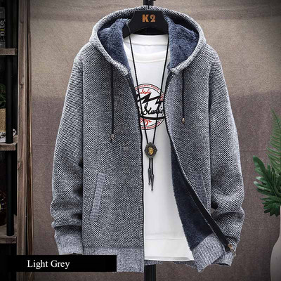 FALIZA Pulover tricotat Cardigan cu glugă pentru bărbați, culoare uni, lână groasă, tricotaje ocazionale, îmbrăcăminte masculină, pulovere pentru bărbați MXY117