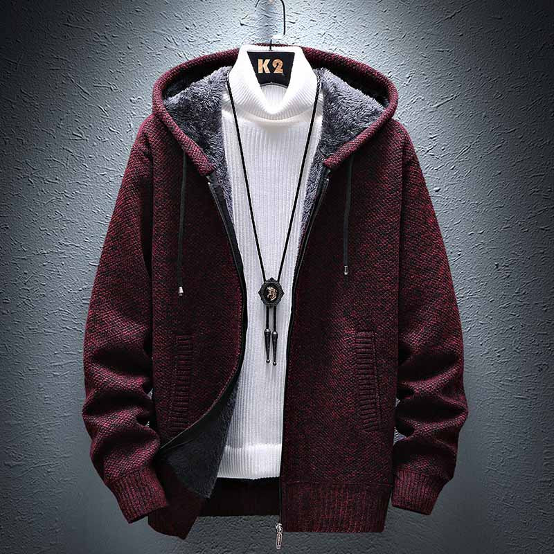 FALIZA Pulover tricotat Cardigan cu glugă pentru bărbați, culoare uni, lână groasă, tricotaje ocazionale, îmbrăcăminte masculină, pulovere pentru bărbați MXY117