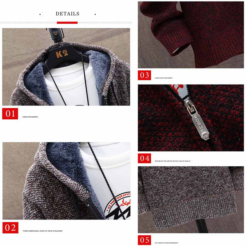 FALIZA Pulover tricotat Cardigan cu glugă pentru bărbați, culoare uni, lână groasă, tricotaje ocazionale, îmbrăcăminte masculină, pulovere pentru bărbați MXY117