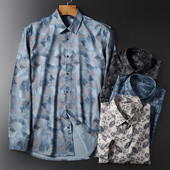 Regular Fit Bamboo Fiber Business sotsiaalne kleit meestele Meestele Lilletrükiga vabaaja särgid pikkade varrukatega veniv mood