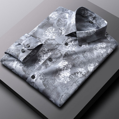 Regular Fit Bamboo Fiber Business sotsiaalne kleit meestele Meestele Lilletrükiga vabaaja särgid pikkade varrukatega veniv mood