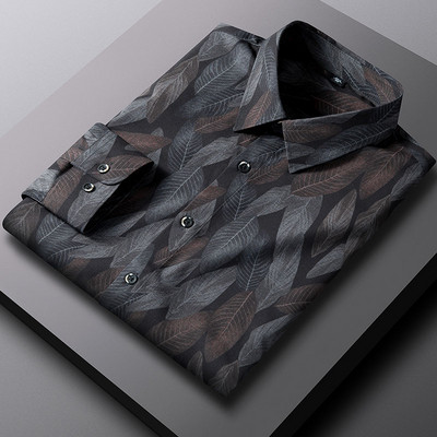 Regular Fit Bamboo Fiber Business sotsiaalne kleit meestele Meestele Lilletrükiga vabaaja särgid pikkade varrukatega veniv mood