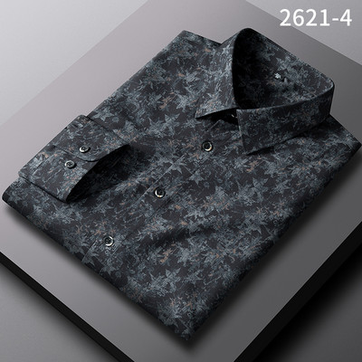 Regular Fit Bamboo Fiber Business sotsiaalne kleit meestele Meestele Lilletrükiga vabaaja särgid pikkade varrukatega veniv mood