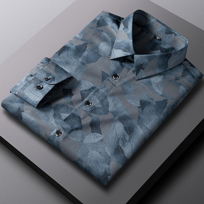 Regular Fit Bamboo Fiber Business sotsiaalne kleit meestele Meestele Lilletrükiga vabaaja särgid pikkade varrukatega veniv mood