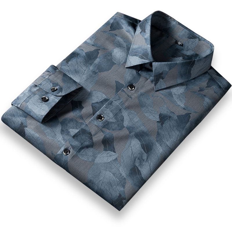 Regular Fit Bamboo Fiber Business sotsiaalne kleit meestele Meestele Lilletrükiga vabaaja särgid pikkade varrukatega veniv mood