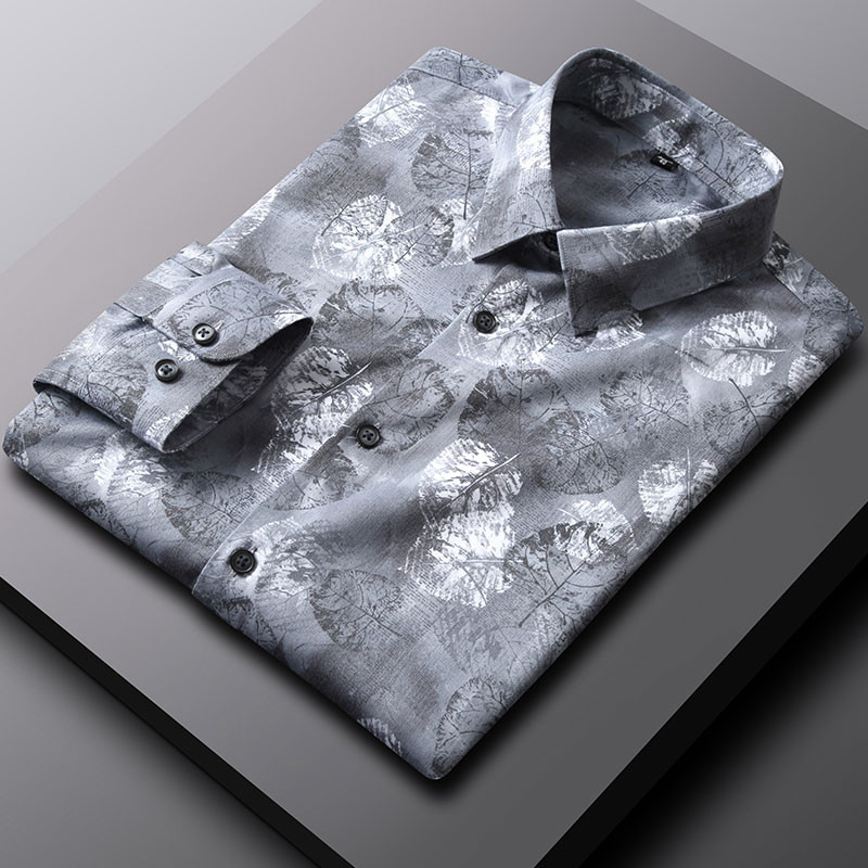 Regular Fit Bamboo Fiber Business sotsiaalne kleit meestele Meestele Lilletrükiga vabaaja särgid pikkade varrukatega veniv mood