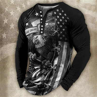 Ανδρικά μακρυμάνικα μπλουζάκια μόδας 3d Eagles print Μπλουζάκια Usa Μπλούζες βαμβακερά μπλουζάκια με λαιμόκοψη σε V casual Harajuku Streetwear Ανδρικά ρούχα