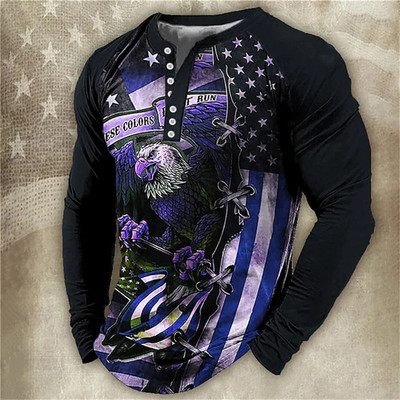 Ανδρικά μακρυμάνικα μπλουζάκια μόδας 3d Eagles print Μπλουζάκια Usa Μπλούζες βαμβακερά μπλουζάκια με λαιμόκοψη σε V casual Harajuku Streetwear Ανδρικά ρούχα