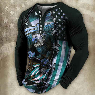 Ανδρικά μακρυμάνικα μπλουζάκια μόδας 3d Eagles print Μπλουζάκια Usa Μπλούζες βαμβακερά μπλουζάκια με λαιμόκοψη σε V casual Harajuku Streetwear Ανδρικά ρούχα