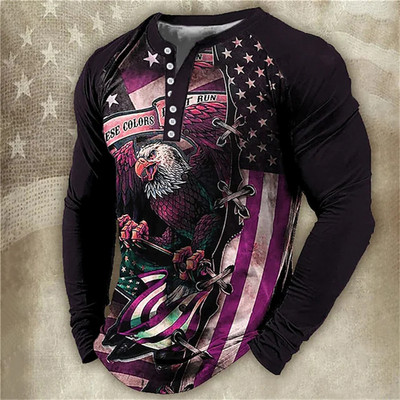 Ανδρικά μακρυμάνικα μπλουζάκια μόδας 3d Eagles print Μπλουζάκια Usa Μπλούζες βαμβακερά μπλουζάκια με λαιμόκοψη σε V casual Harajuku Streetwear Ανδρικά ρούχα