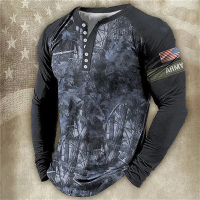 Ανδρικά μακρυμάνικα μπλουζάκια μόδας 3d Eagles print Μπλουζάκια Usa Μπλούζες βαμβακερά μπλουζάκια με λαιμόκοψη σε V casual Harajuku Streetwear Ανδρικά ρούχα