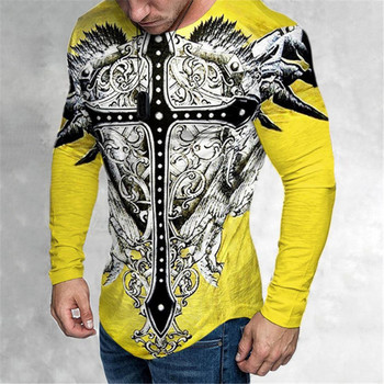 Ανδρικό μπλουζάκι με λαιμόκοψη 3D με μοτίβο Vintgae, casual μακρυμάνικο μπλουζάκι μεγάλου μεγέθους Μόδα πουλόβερ Ανδρικά ρούχα