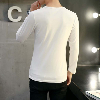 Μπλουζάκια Λευκό Μαύρο Νέα Μόδα Μπλουζάκι με λαιμόκοψη Μασίφ μακρυμάνικο Ανδρικό μπλουζάκι Ανοιξιάτικο και Φθινόπωρο καθημερινά μπλουζάκια μπλουζάκια