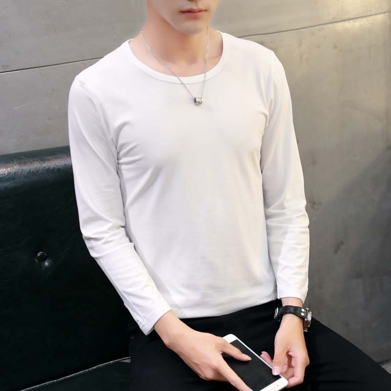 T-särgid Valge Must Uus mood T-särk O-kaelaga soliidne pikkade varrukatega särk Meeste T-särk Kevade ja sügise igapäevased vabaaja topid T-särgid