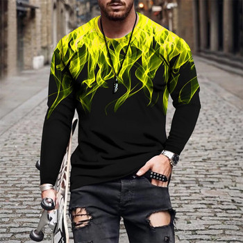 Ανδρικό μακρυμάνικο μπλουζάκι 3D Fire Prive O NECK TOPS Πουκάμισα HIP HOPT Super Large T-shirt Ανδρικά ρούχα Street Clothi