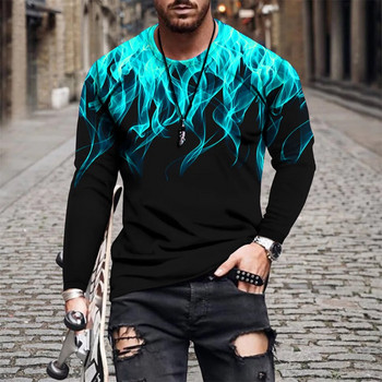 Ανδρικό μακρυμάνικο μπλουζάκι 3D Fire Prive O NECK TOPS Πουκάμισα HIP HOPT Super Large T-shirt Ανδρικά ρούχα Street Clothi