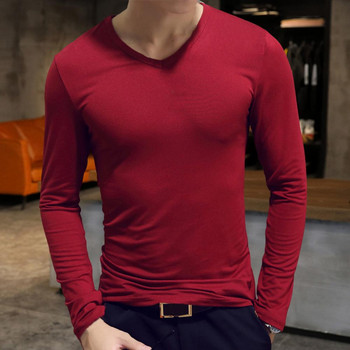 Ανδρικό μπλουζάκι μακρυμάνικο με λαιμόκοψη μονόχρωμο πουλόβερ πουλόβερ με πάτο ζεστό άνετο μπλουζάκι σε συν μέγεθος Ανδρικά ρούχα