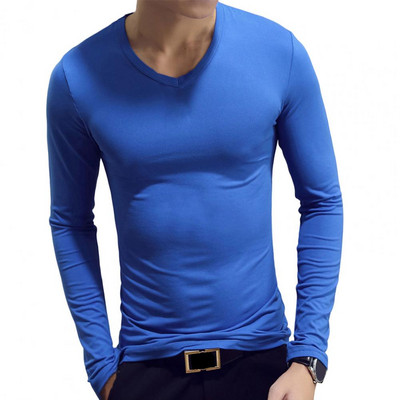 Ανδρικό μπλουζάκι μακρυμάνικο με λαιμόκοψη μονόχρωμο πουλόβερ πουλόβερ με πάτο ζεστό άνετο μπλουζάκι σε συν μέγεθος Ανδρικά ρούχα