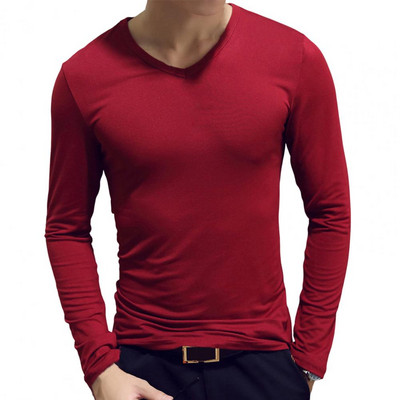 Ανδρικό μπλουζάκι μακρυμάνικο με λαιμόκοψη μονόχρωμο πουλόβερ πουλόβερ με πάτο ζεστό άνετο μπλουζάκι σε συν μέγεθος Ανδρικά ρούχα