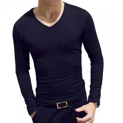 Ανδρικό μπλουζάκι μακρυμάνικο με λαιμόκοψη μονόχρωμο πουλόβερ πουλόβερ με πάτο ζεστό άνετο μπλουζάκι σε συν μέγεθος Ανδρικά ρούχα