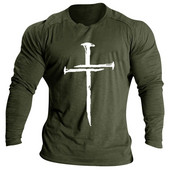 Vintage βαμβακερό μπλουζάκι για ανδρικά μακρυμάνικα μπλουζάκια σταυρός τύπωμα γραφικά ρούχα O λαιμός Oversized Streetwear Απλή ανδρική ένδυση φθινοπώρου