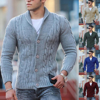 Πλεκτή ανδρική ζακέτα Υψηλής ποιότητας πέτο με κουμπιά χειμωνιάτικη ζακέτα πουλόβερ με κουμπιά για άντρες Νέα αντρική ζακέτα χειμερινής μόδας