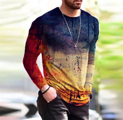 Μόδα μπλουζάκια ανδρικών ρούχων XS-6XL φθινοπωρινά μπλουζάκια με μακρυμάνικο ντεγκραντέ Street Tee τρισδιάστατη εκτύπωση Υπερμεγέθη ανδρικά μπλουζάκια