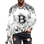 Μόδα Bitcoin Graphic 3D Pringted Ανδρικά μπλουζάκια Ανοιξιάτικα streetwear στρογγυλή λαιμόκοψη μακριά μανίκια casual loose μπλουζάκια Ανδρικά μπλουζάκια