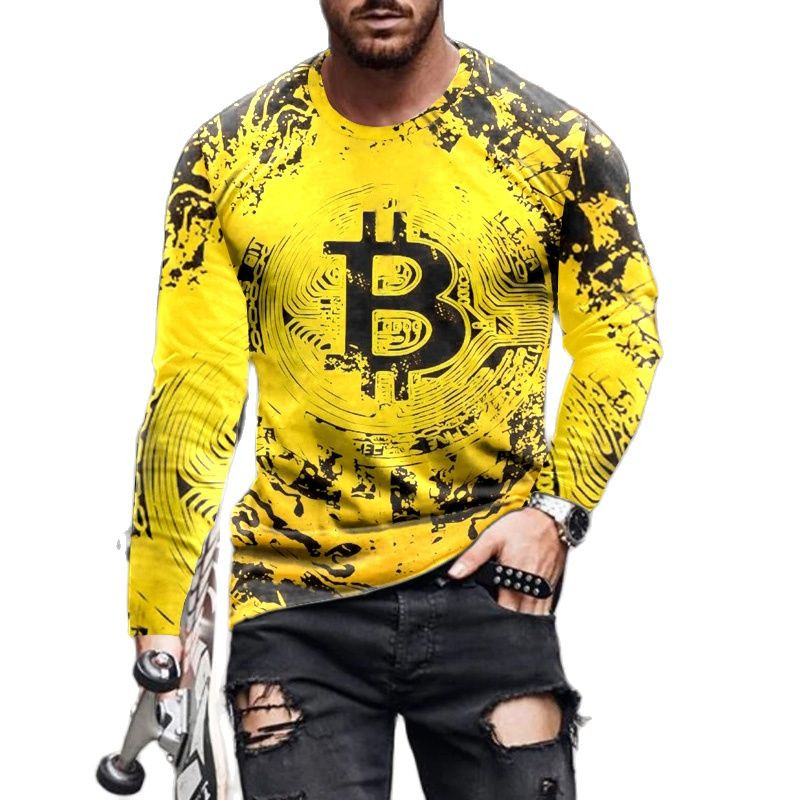 Μόδα Bitcoin Graphic 3D Pringted Ανδρικά μπλουζάκια Ανοιξιάτικα streetwear στρογγυλή λαιμόκοψη μακριά μανίκια casual loose μπλουζάκια Ανδρικά μπλουζάκια